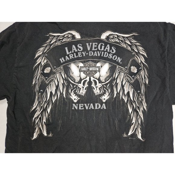Harley Davidson Skull Shirt Men's Size Large Nevada HD Wings Double Sided Y2K - Picture 6 of 8